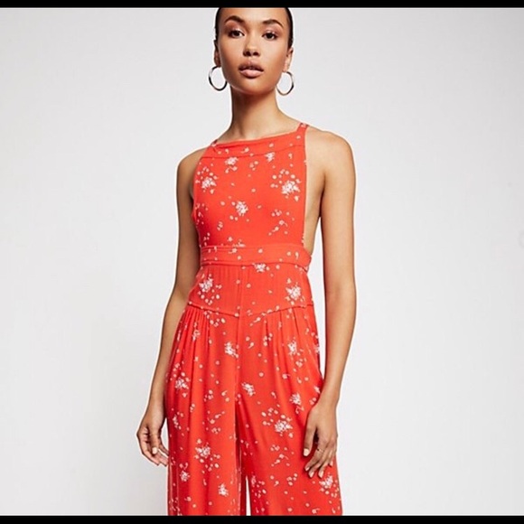 Free People Other - Free People Orange and White Flower Overall pants